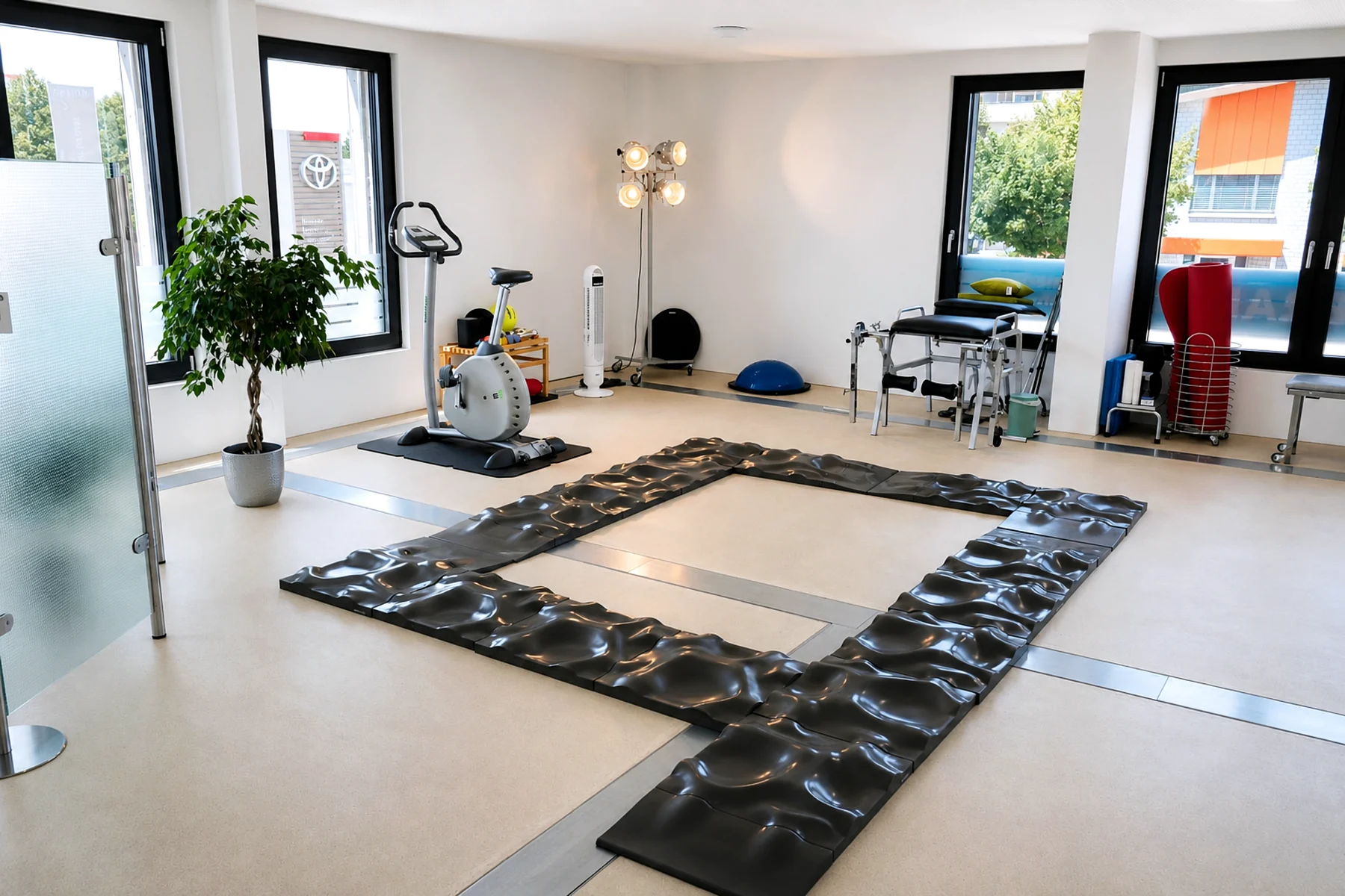 Strukturboden mit unterschiedlich geformten Feldern im MEDOS-Trainingsraum